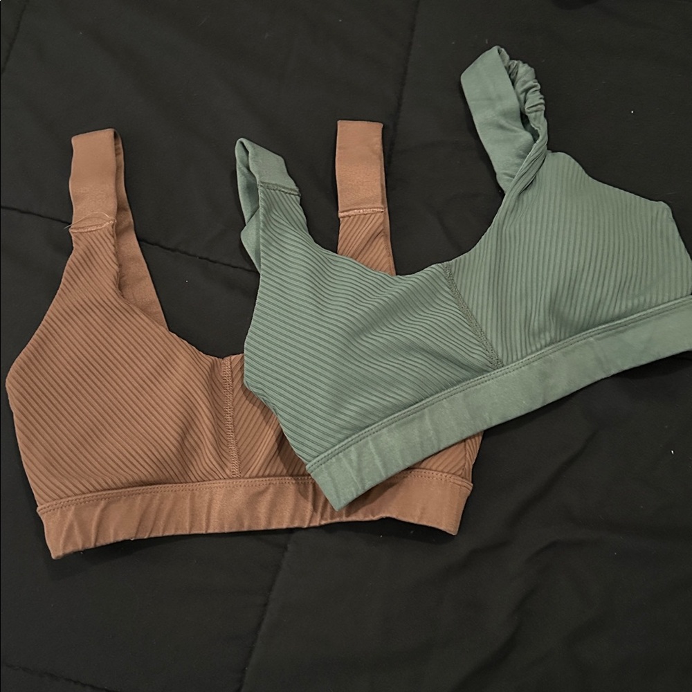 Women's Ribbed Sports Bras - Brown and Green